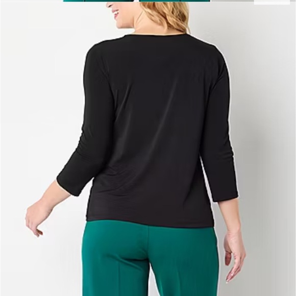 Liz Claiborne Keyhole Neck 3/4 Sleeve Stretch Jersey Blouse Black Large NEW - Picture 3 of 10